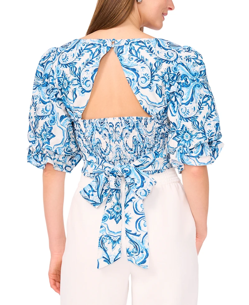 Parker Women's The Lona Printed Blouson-Sleeve Blouse