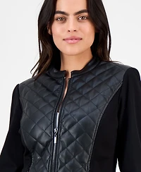 Anne Klein Petite Quilted Faux-Leather Jacket
