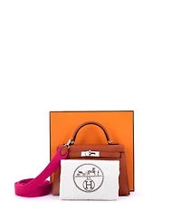 Pre-Owned Hermes 20 Kelly Mini Ii Amazone Handbag Brown Chevre Mysore with Palladium Hardware