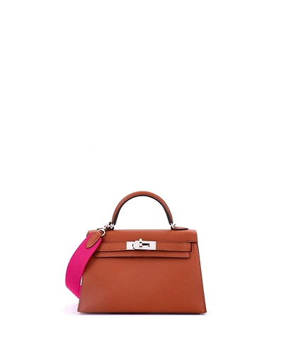 Pre-Owned Hermes 20 Kelly Mini Ii Amazone Handbag Brown Chevre Mysore with Palladium Hardware