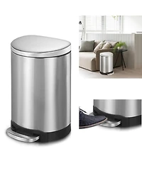 3.2 Gal./12 Liter Stainless Steel Semi-round Step-on Trash Can for Bathroom and Office