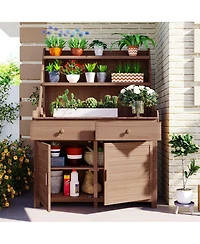 Mondawe 65 Inch Fir Wood Potting Bench with Drawer and Cabinet Storage