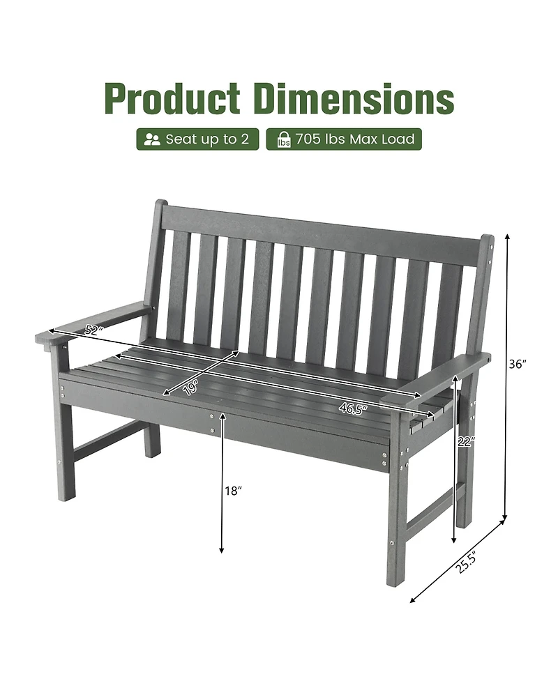 Gymax Garden Bench All-Weather Hdpe 2-Person Outdoor Bench for Front Porch Backyard