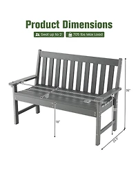 Gymax Garden Bench All-Weather Hdpe 2-Person Outdoor Bench for Front Porch Backyard