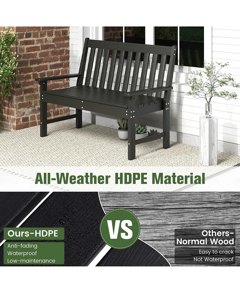 Gymax Garden Bench All-Weather Hdpe 2-Person Outdoor Bench for Front Porch Backyard