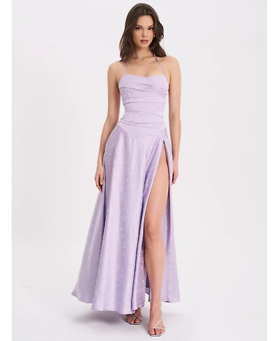 Miss Circle Women's Raegan Taro Purple Jacquard Rouched Maxi Dress