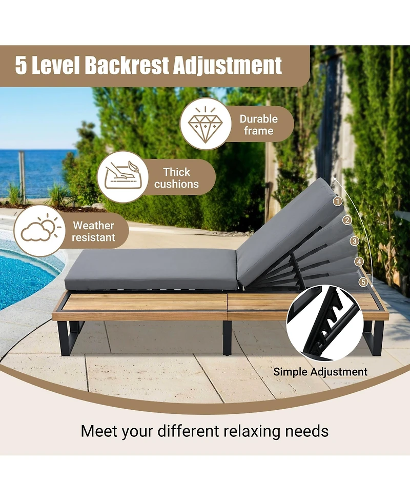 2 pieces Outdoor Chaise Lounge Chair Set with 5-Position Adjustable Backrest
