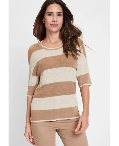 Olsen Women's Cotton Blend Striped Pullover