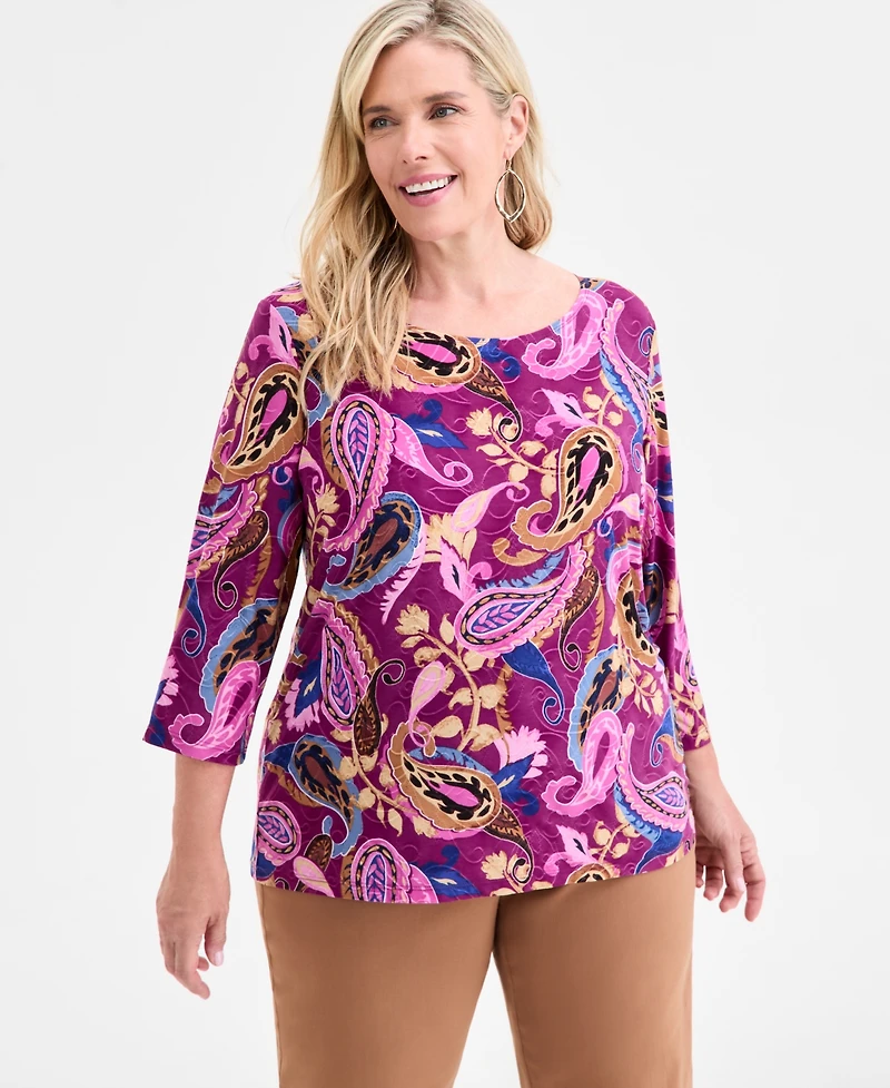 Jm Collection Plus Size Printed Jacquard Top, Macy's Exclusive