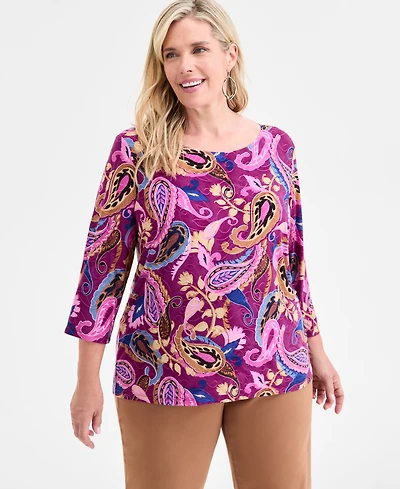 Jm Collection Plus Size Printed Jacquard Top, Macy's Exclusive