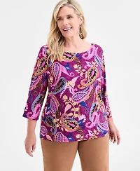 Jm Collection Plus Size Printed Jacquard Top, Macy's Exclusive