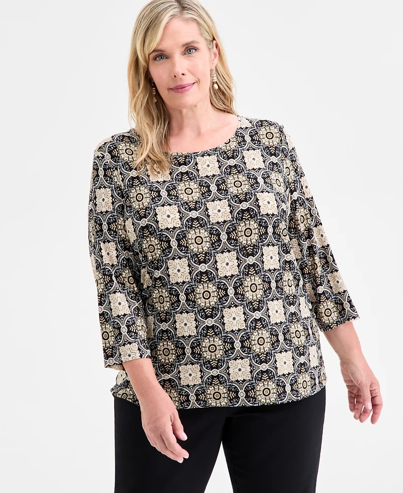 Jm Collection Plus Printed Jacquard Top, Macy's Exclusive
