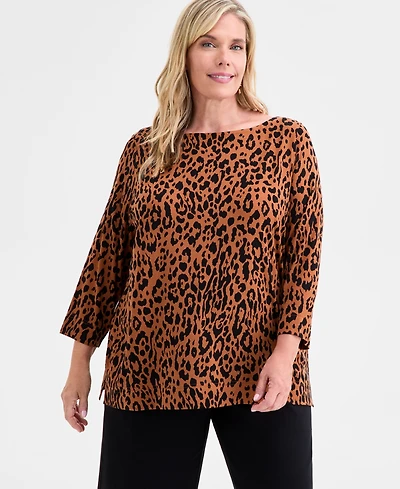 Jm Collection Plus Printed 3/4-Sleeve Top, Macy's Exclusive