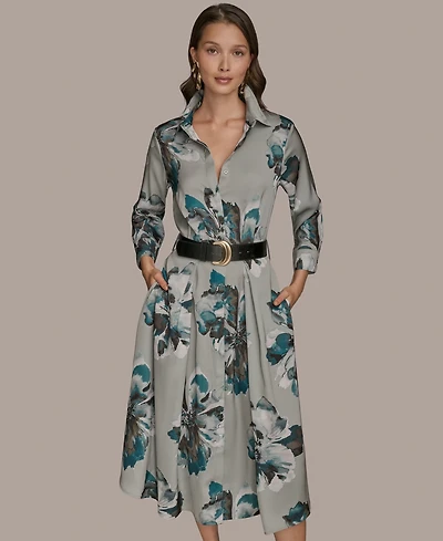 Donna Karan New York Women's Printed Long-Sleeve Belted Shirtdress