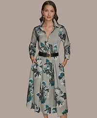 Donna Karan New York Women's Printed Long-Sleeve Belted Shirtdress