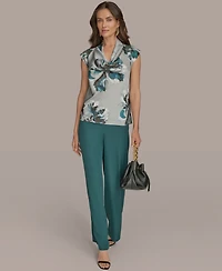 Donna Karan New York Printed Cap-Sleeve Cowlneck Top