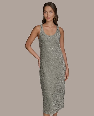 Donna Karan New York Women's Sleeveless Beaded Velvet Dress
