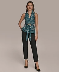 Donna Karan New York Women's Printed Sleeveless Faux-Wrap Hardware Top