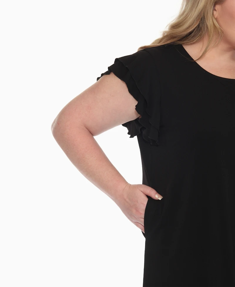 White Mark Plus Ruffled Sleeve Solid Top