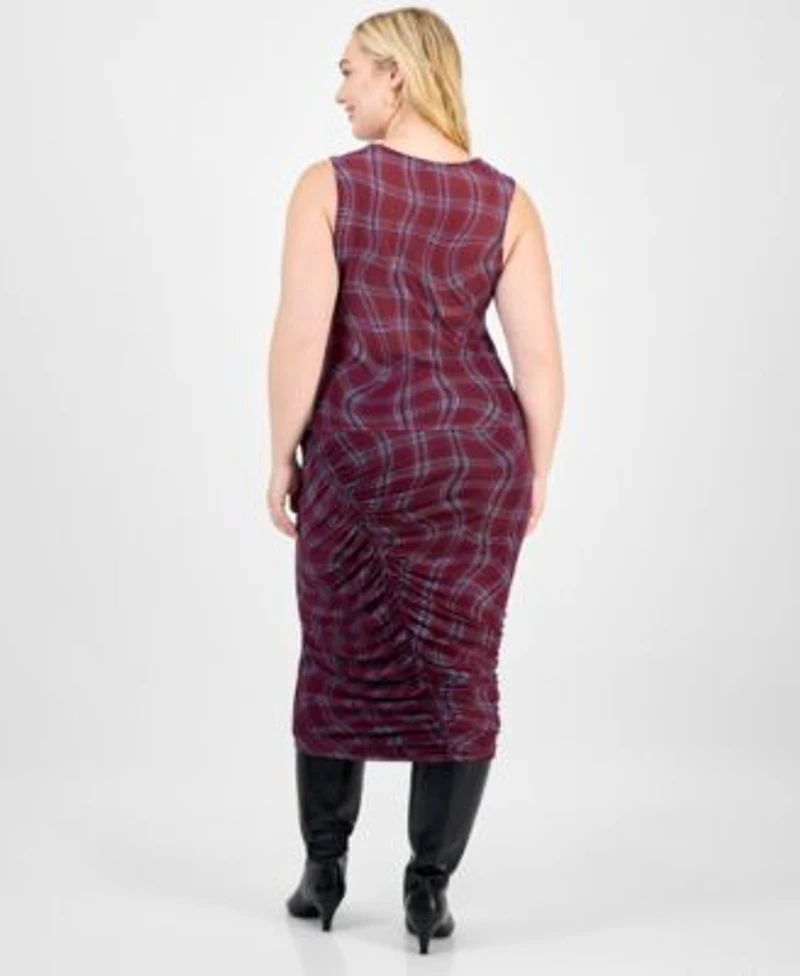 Bar Iii Trendy Plus Plaid Asymmetric Ruching Top Skirt Macys Exclusive