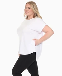 White Mark Plus Folded Short Sleeve Solid Top