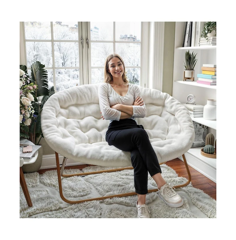 Janey Folding Double Saucer Chair With Steel Frame For Dorm, Living Room, Or Bedroom