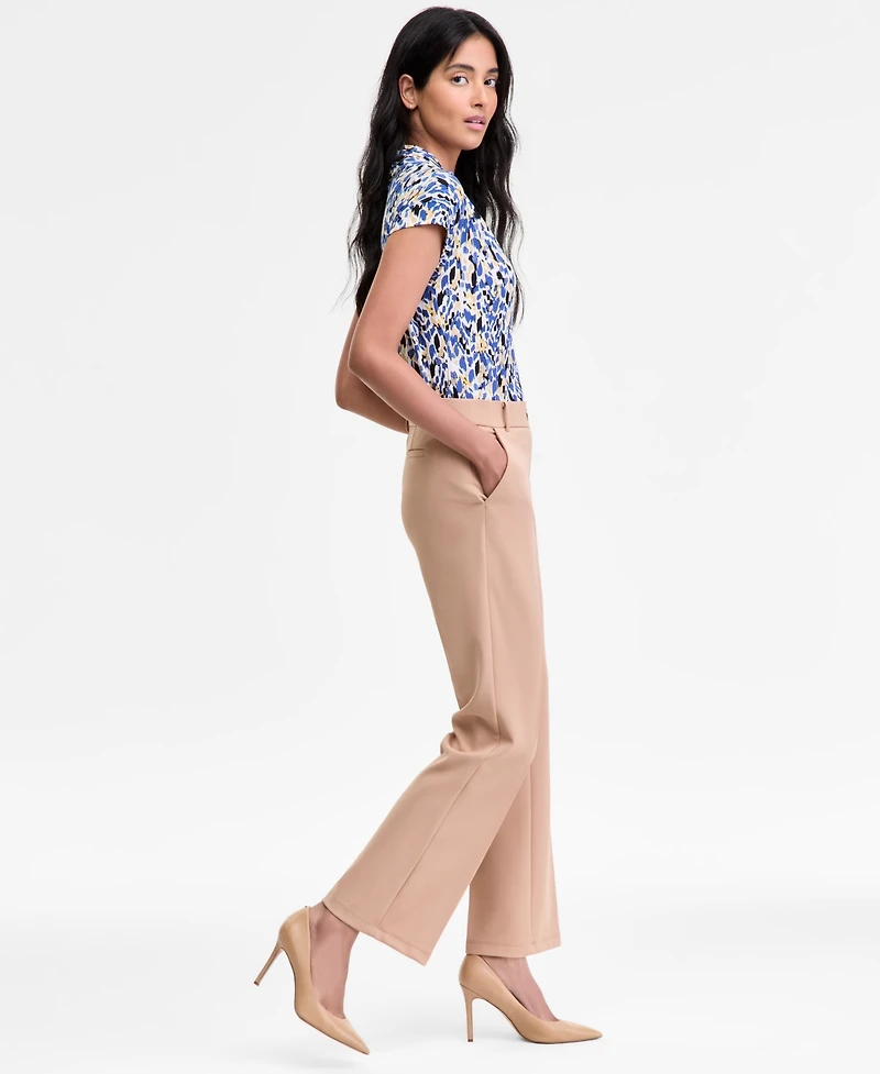 Kasper Women's Mid-Rise Faux-Fly Straight Pants, Regular & Petite