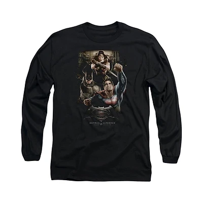 Batman V Superman Men's Three Action Long Sleeve Adult Tee / T-Shirt