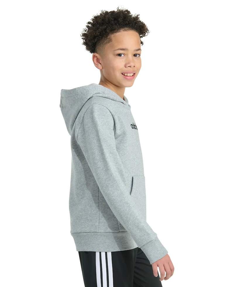adidas Big Boys Long-Sleeve Essential Linear Embroidered Fleece Heather Pullover Hoodie