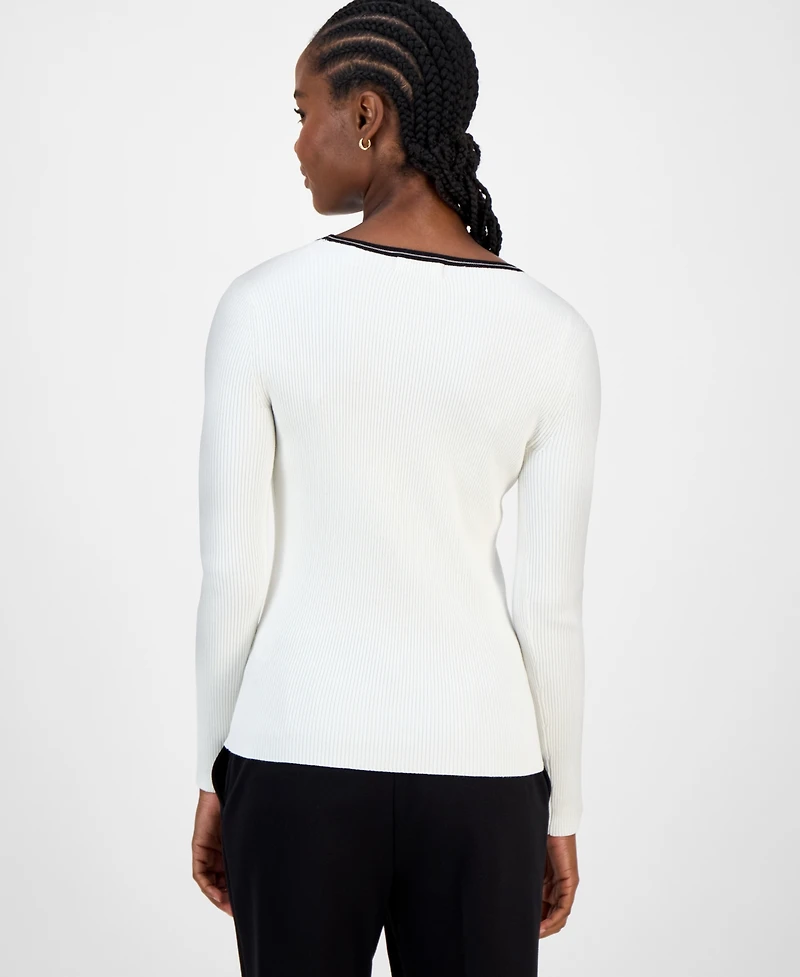 T Tahari Women's Contrast-Trim Knit Top