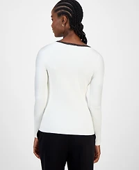 T Tahari Women's Contrast-Trim Knit Top