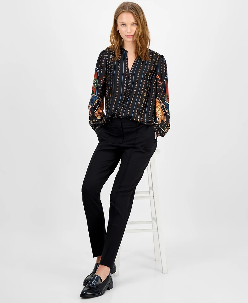 T Tahari Women's Printed Split-Neck Blouse