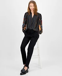 T Tahari Women's Printed Split-Neck Blouse
