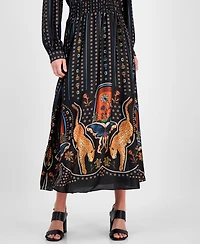 T Tahari Women's Printed Smocked Midi Dress