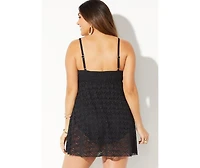 Swimsuits for All Women's Crochet Side Slit V-Neck Swimdress