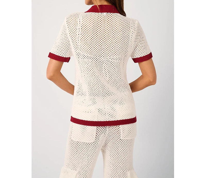 WeWoreWhat Women's Oversized Crochet Button-up Shirt