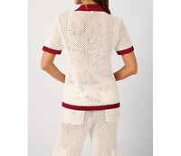 WeWoreWhat Women's Oversized Crochet Button-up Shirt