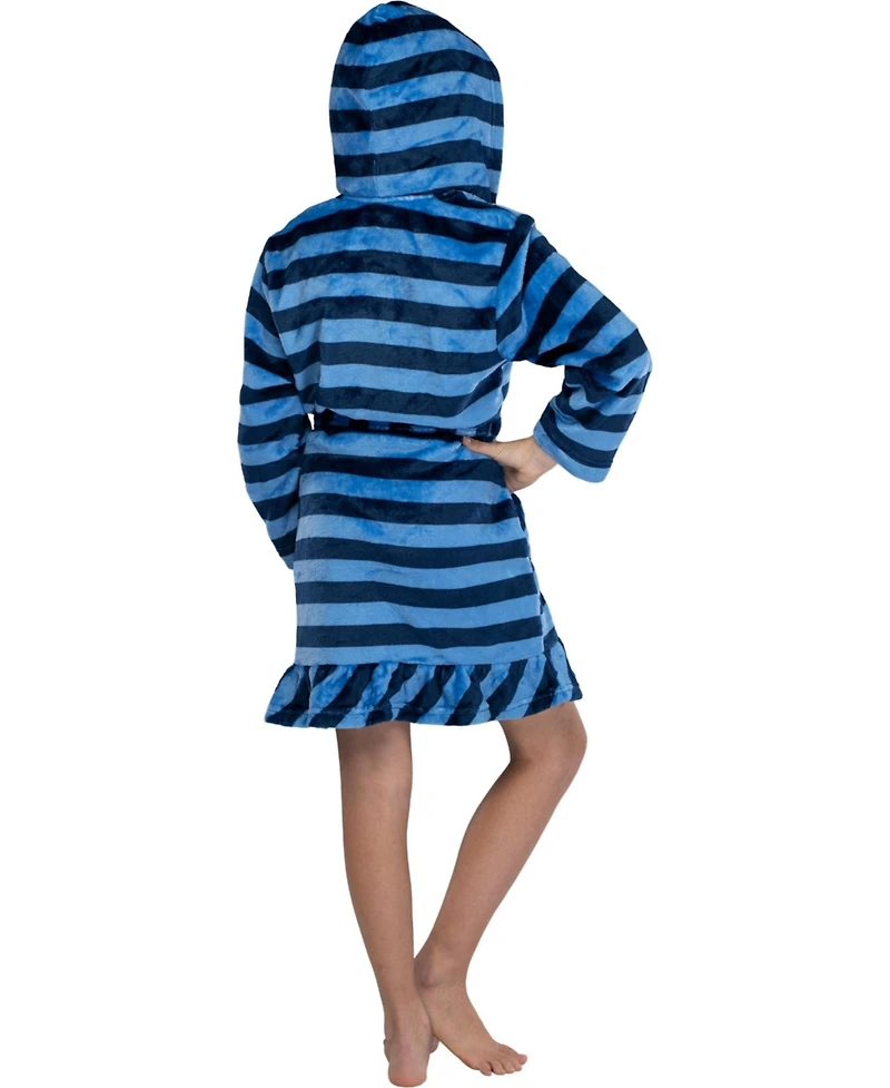 Harry Potter Girls Hogwarts Houses Striped Ruffle Fleece Hooded Bathrobe