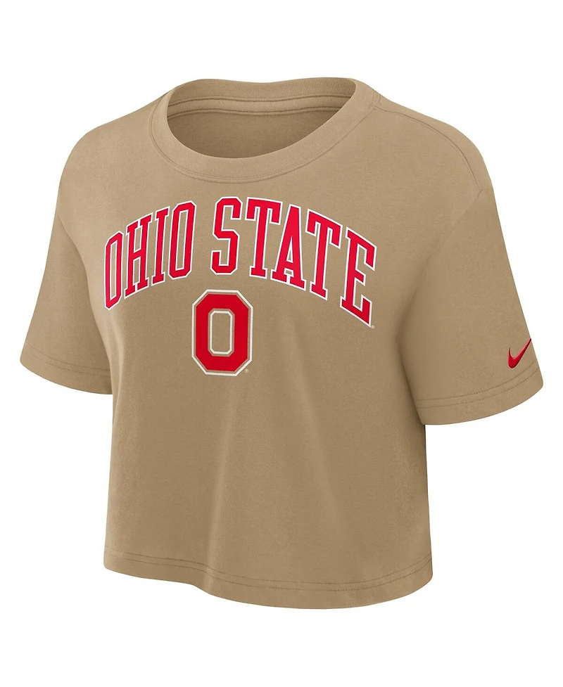 Nike Women's Tan Ohio State Buckeyes Power Pursuit Athletic Prep Arch Performance Cropped T-Shirt