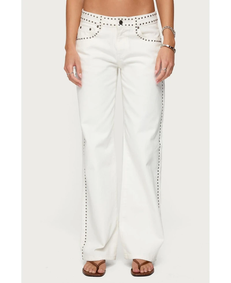 Edikted Women's Quincy Studded Low Rise Jeans