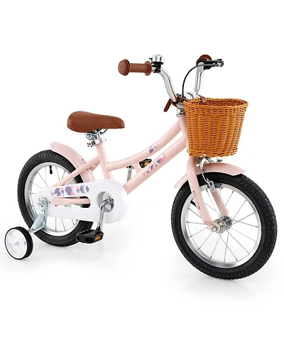 Mecale 14 Inch Kids Bike Retro Bicycle with Adjustable Height and Basket for Ages 3-8 Years Old