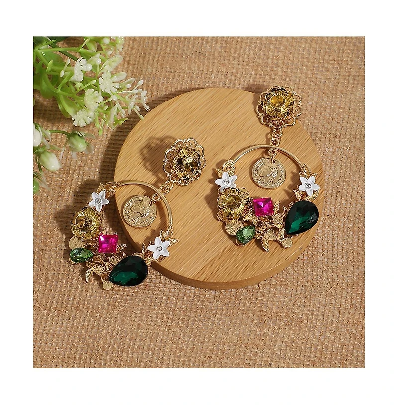 Sohi Floral-Stone Drop Earrings