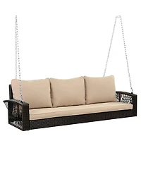 69" Pe Wicker 3-Person Porch Swing with Cushions