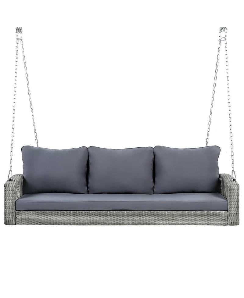 69" Pe Wicker 3-Person Porch Swing with Cushions