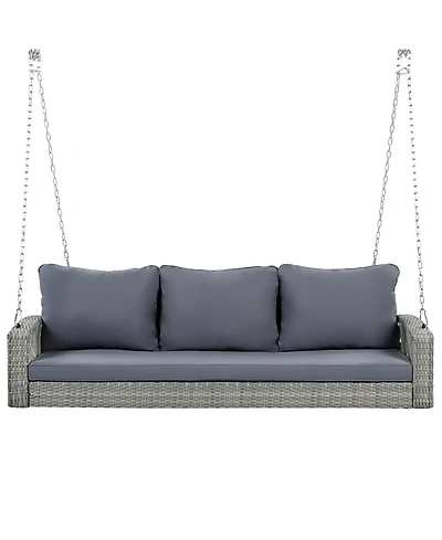 69" Pe Wicker 3-Person Porch Swing with Cushions