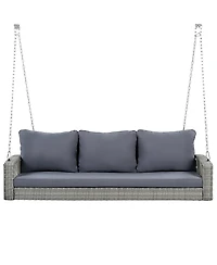 69" Pe Wicker 3-Person Porch Swing with Cushions