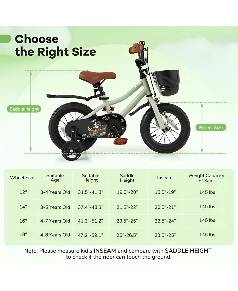 Kids Bike with Training Wheels Adjustable Seat and Handlebar for Ages 4 to 7