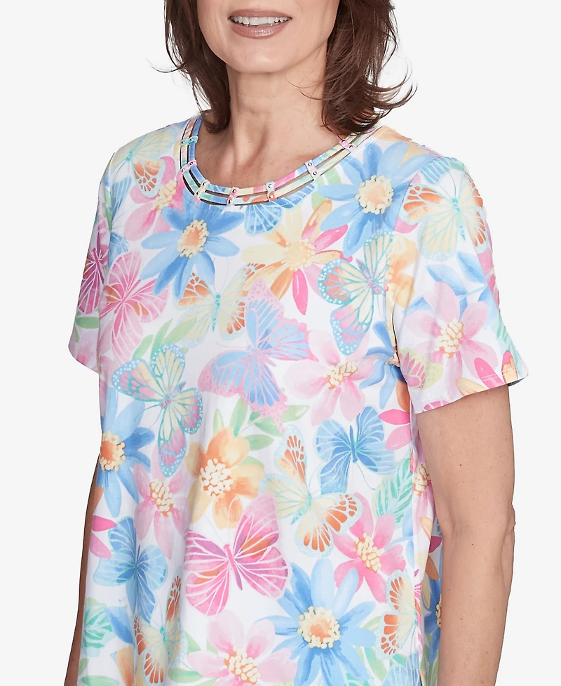 Alfred Dunner Petite Spring Butterfly Crew Neck Top