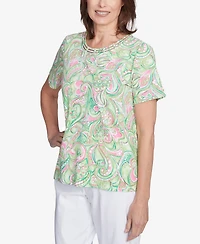 Alfred Dunner Petite Abstract Scroll Crew Neck Top