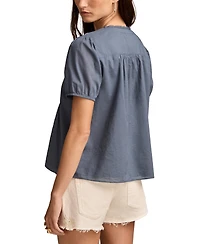 Lucky Brand Women's Cotton Short-Sleeve Pintuck Top